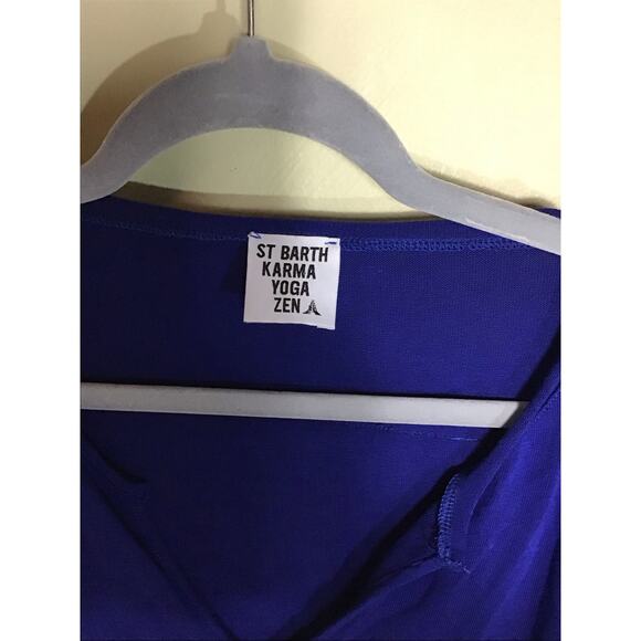 Women Shirt St Barth Karma Logo  Open V-Neck Long/Sl Sz. Med Blue EUC No Sz tag - Picture 6 of 8